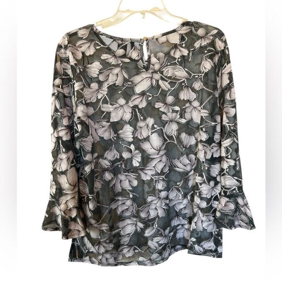 New Directions Sheer Velvet Burnout Y2K Whimsigoth Fairy Bell Sleeve Blouse XL - Picture 1 of 11